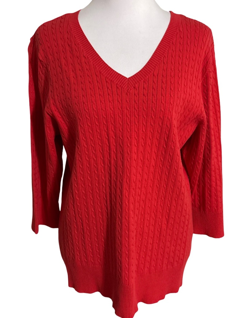 Style & Co Bright Red V Neck Cable Knit Sweater
